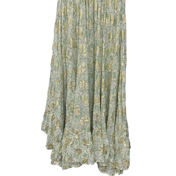 Siya Green Gold Floral Boho Maxi Dress High-Low Sundress Size M - Picture 8 of 14